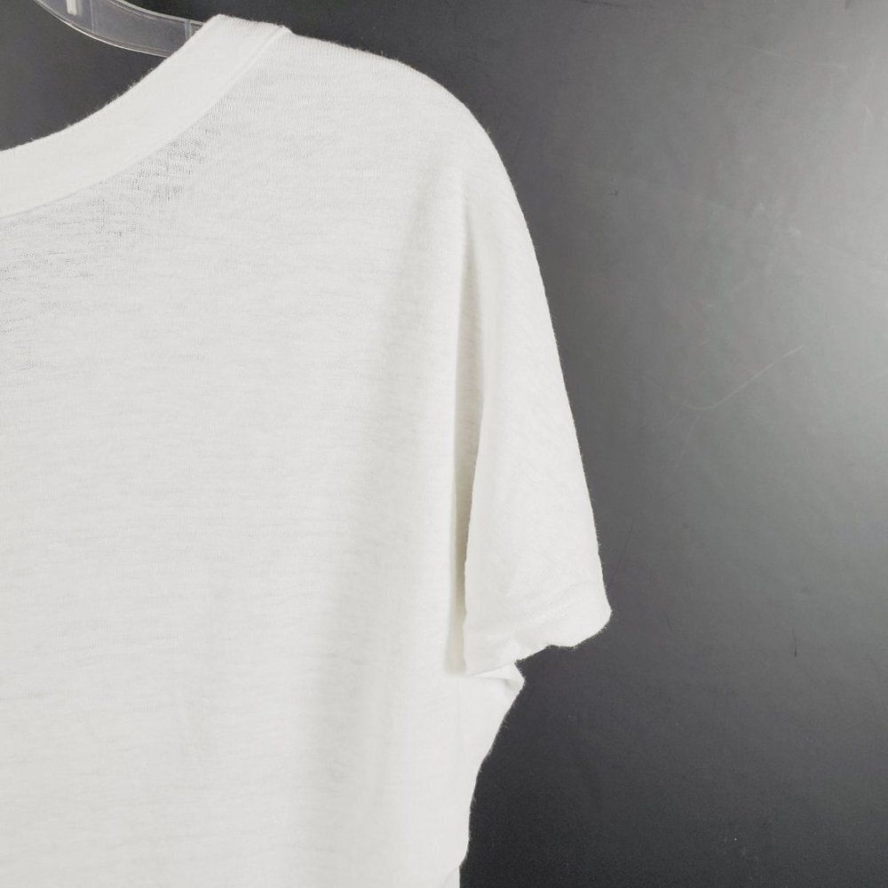 d&co High-Low White Short Sleeved Top Trimmed V-Neck Side Slits - Picture 10 of 13